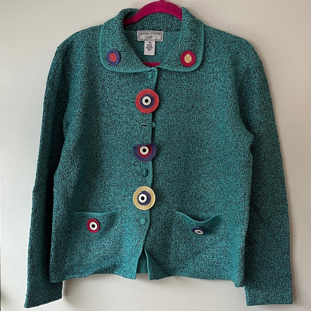 Unique Turquoise Button-Up Sweater - image 3